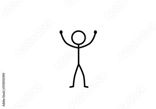 Stick figure with raised arms against a white background
