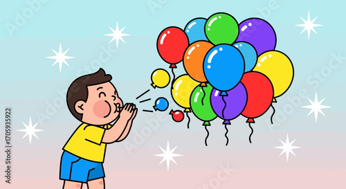 Joyful Child Launches Collection Of Balloons In A Colorful Celebration Display