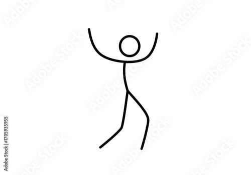 Stick figure with raised arms and bent legs in a celebratory or dance pose