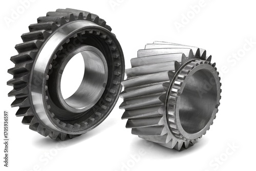 gears of a gearbox with a helical tooth on a white background