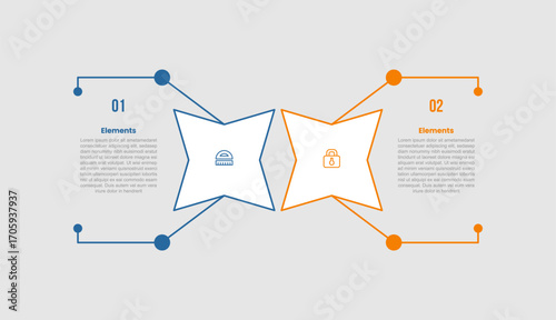 2 elements infographic comparison diagram with simple star with open box container opposite with 2 step for slide presentation