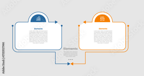 2 elements infographic comparison diagram with round rectangle box with half circle top with 2 step for slide presentation