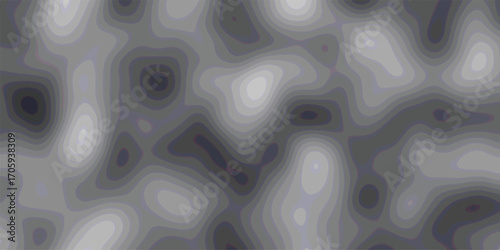 Abstract topographic map illustration with layered shades of grey creating depth and visual interest, seamless pattern.