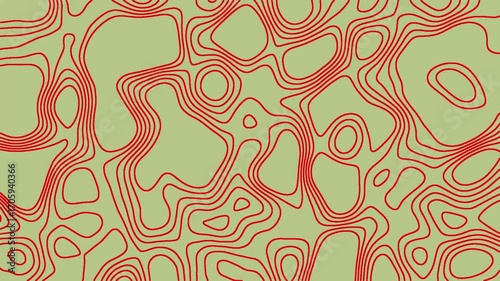 Olive Green Topographic Background with Red Contour Lines Animation