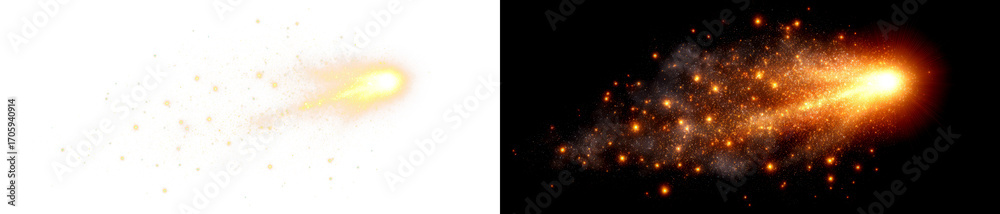 Fototapeta premium Glowing Firework Explosion with Shooting Stars Effects Display on Transparent and Black Background, cutout, png