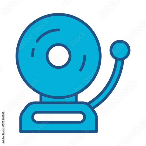 School Bell Icon In Blue Monochrome Flat Design, Vector Illustration