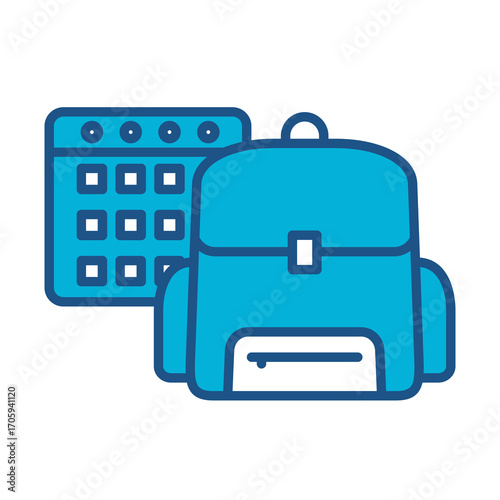 Backpack Icon In Blue Monochrome Flat Design, Vector Illustration