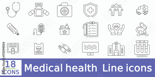 Medical and health doctor outline icons set Vector illustration