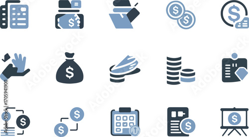 Financial and Business Icons Set calculator cash register