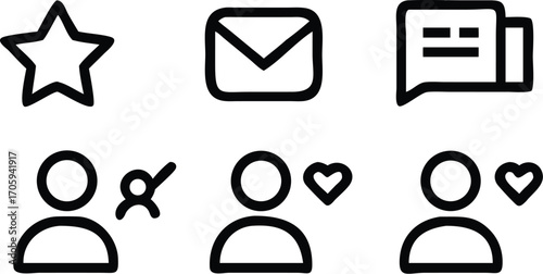 Set of Social Media and Communication Icons star favorite