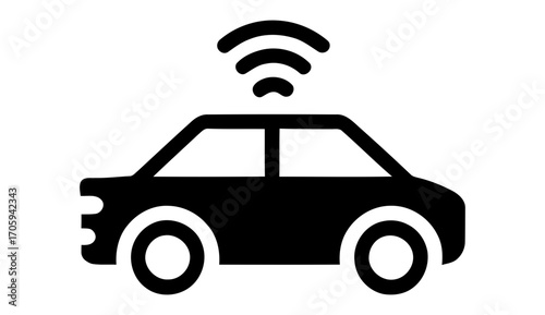 Icon of a self driving car with wireless signal. vector black car icon