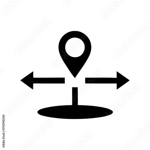 Location pin with directional arrows and base. map pointer icon set