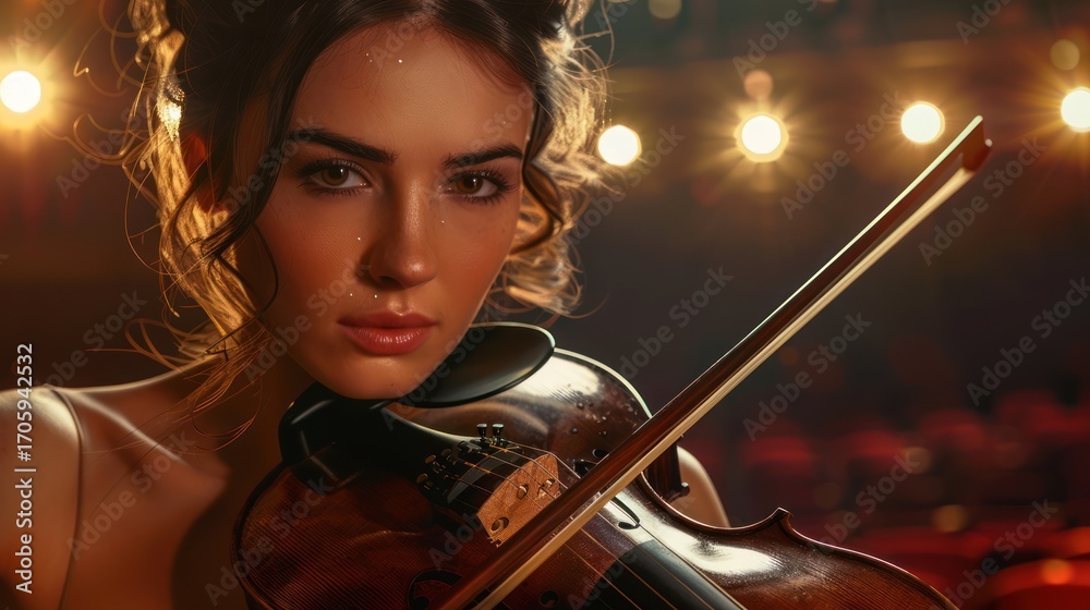Fototapeta premium Woman playing violin stage performance