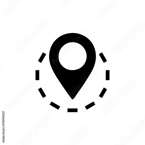 location pin icon with dashed circle outline. map pointer with icon