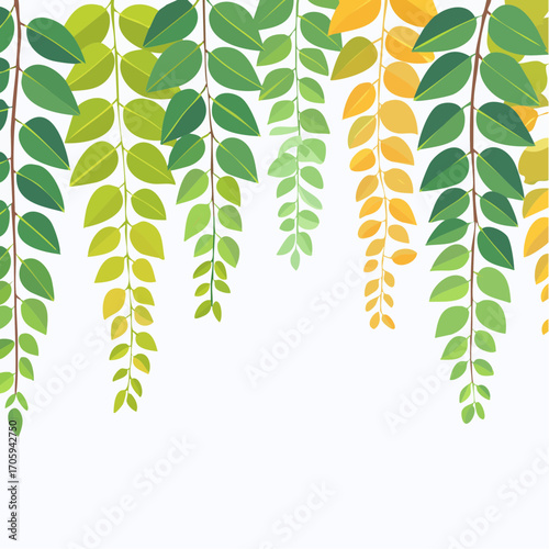 Pixel Art Green And Yellow Hanging Leaves On White Background
