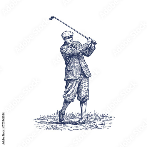 Vintage Golfer Illustration Engraving