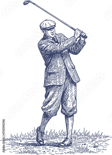 Vintage Golfer Illustration Engraving