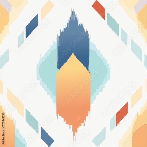 Abstract Ikat Diamond Pattern With Orange Blue And Peach Hues