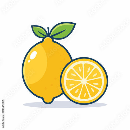 Fresh Lemon and Cross Section on White Background