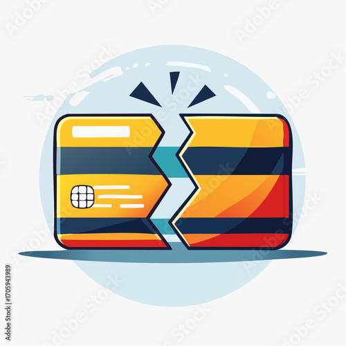 Broken Credit Card On Light Blue Circular Background