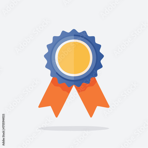 Blue Ribbon Gold Badge Award Achievement Flat Design