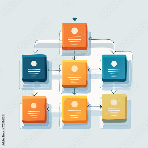 Hierarchical Structure of Colorful Interconnected Blocks on Light Gray Background