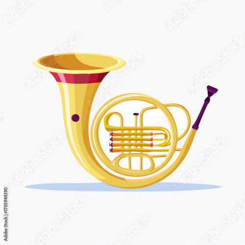Gold French Horn with Purple Trim on White