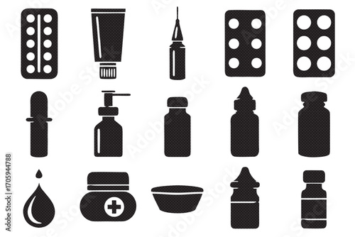 Pharmaceutical icon set, , medication and treatment