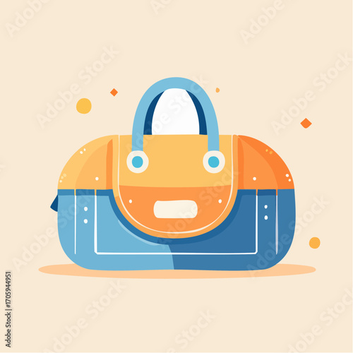 Stylish Blue And Orange Handbag on Beige Background