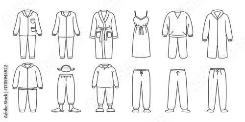 Men Outfit Clothing Line Drawing Vector Set, set of clothes