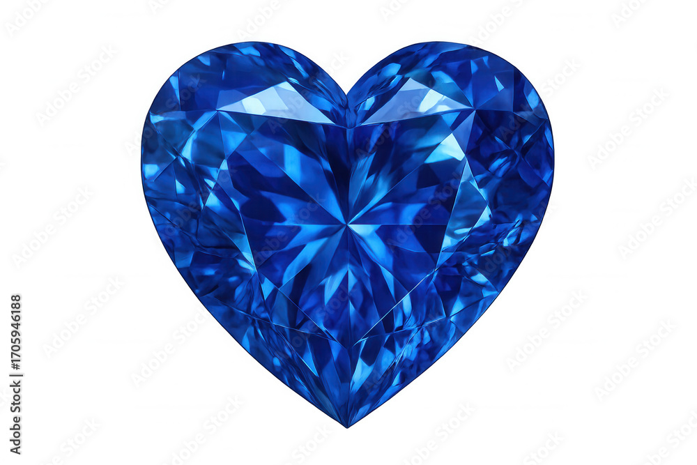 Fototapeta premium Close-up of a sparkling heart-shaped blue sapphire gemstone with transparent background, perfect for jewelry and romance designs