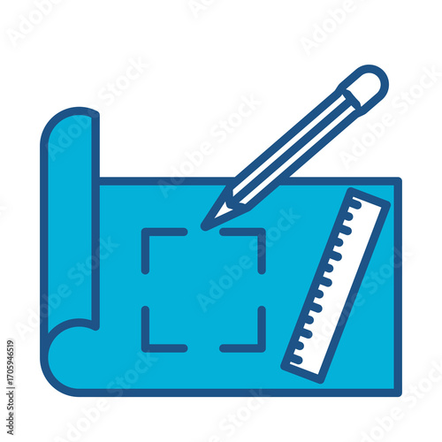 Sketching  Icon In Blue Monochrome Flat Design, Vector Illustration