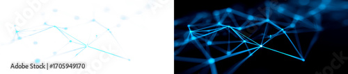 Futuristic Glowing Blue Network with Nodes and Interconnected Lines Display on Transparent and Black Background, cutout, png