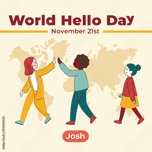 Two diverse young women give a high five in front of a world map