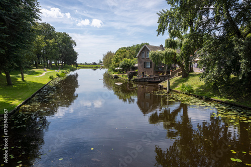 View of the moat surrounding the medieval town of Elburg, Netherlands