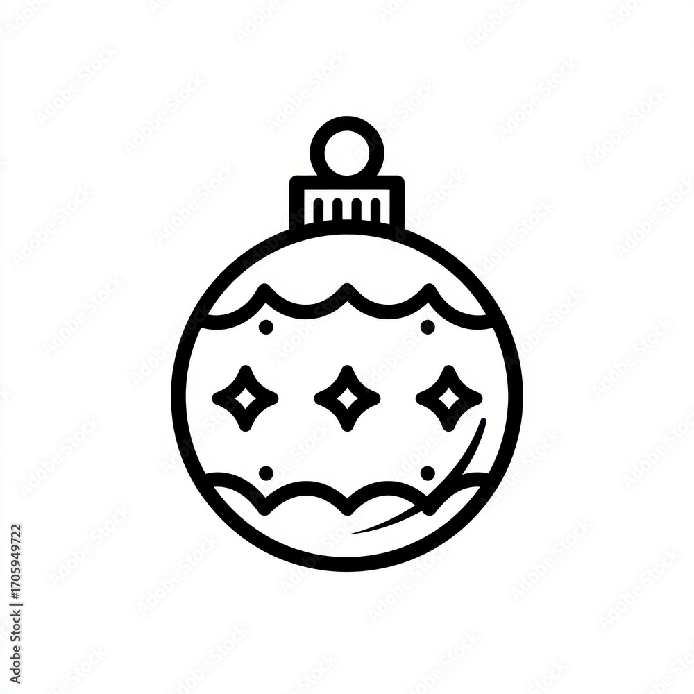 Obraz premium Black line icon of festive Christmas ornament decoration for holiday. simple, minimalist graphic symbol of round bauble with star pattern, joyful element for design
