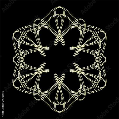 Delicate golden lines weave together in looping harmony, forming a radiant star-like mandala that glows softly against darkness.