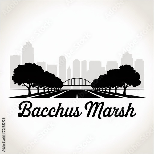 Bacchus Marsh Australia Skyline Silhouette — A Historic Market Garden Town in Victoria Vector Illustration
