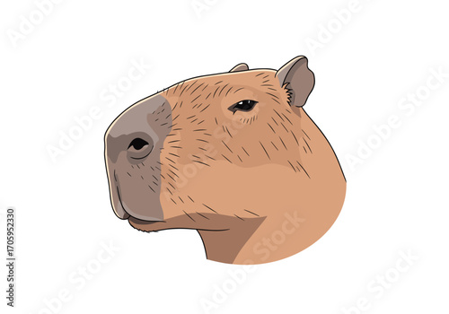 A close up pixel art illustration of a capybara's head from the side.