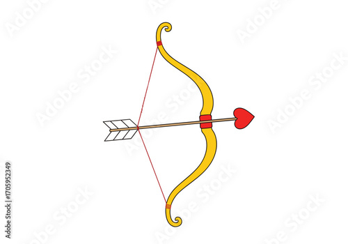 Cupids golden bow and arrow ready to shoot love.