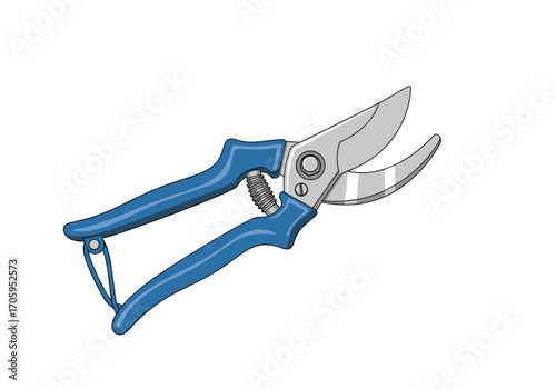 Blue handled bypass pruning shears for gardening and plant trimming.