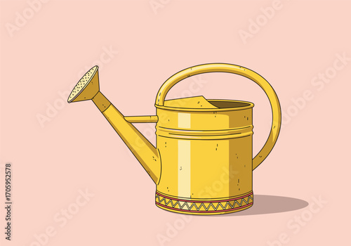A simple yellow watering can for garden use and plant care.