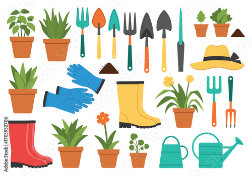 Gardening tools plants and accessories for a beautiful garden.