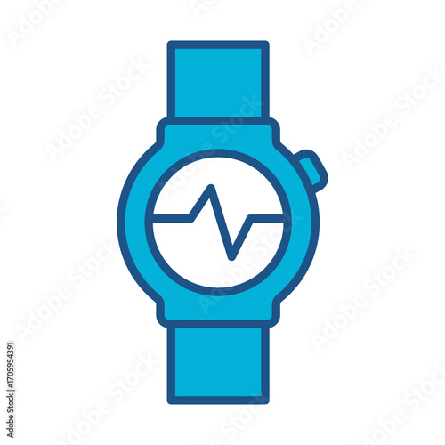 Smart Watch Icon In Blue Monochrome Flat Design, Vector Illustration
