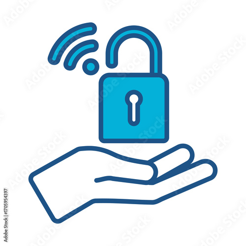Security Icon In Blue Monochrome Flat Design, Vector Illustration
