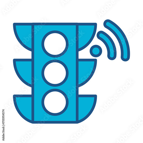 Traffic Lights Icon In Blue Monochrome Flat Design, Vector Illustration