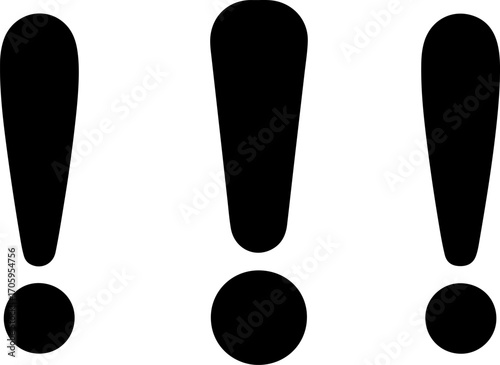 Three black exclamation marks on a white background
