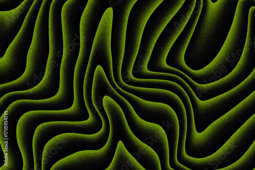 Abstract Green and Black Wavy Lines Pattern with Grainy Texture Background