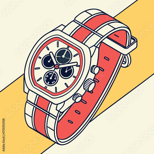 Sporty Square Chronograph Watch Vector – Modern Design