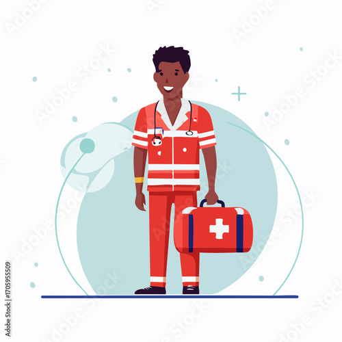 Paramedic carrying a medical bag, embodying healthcare and emergency response with a professional and caring demeanor